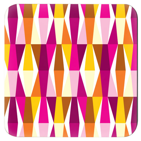 Mid Century Modern Multicolour LozAnges Square Coasters orange