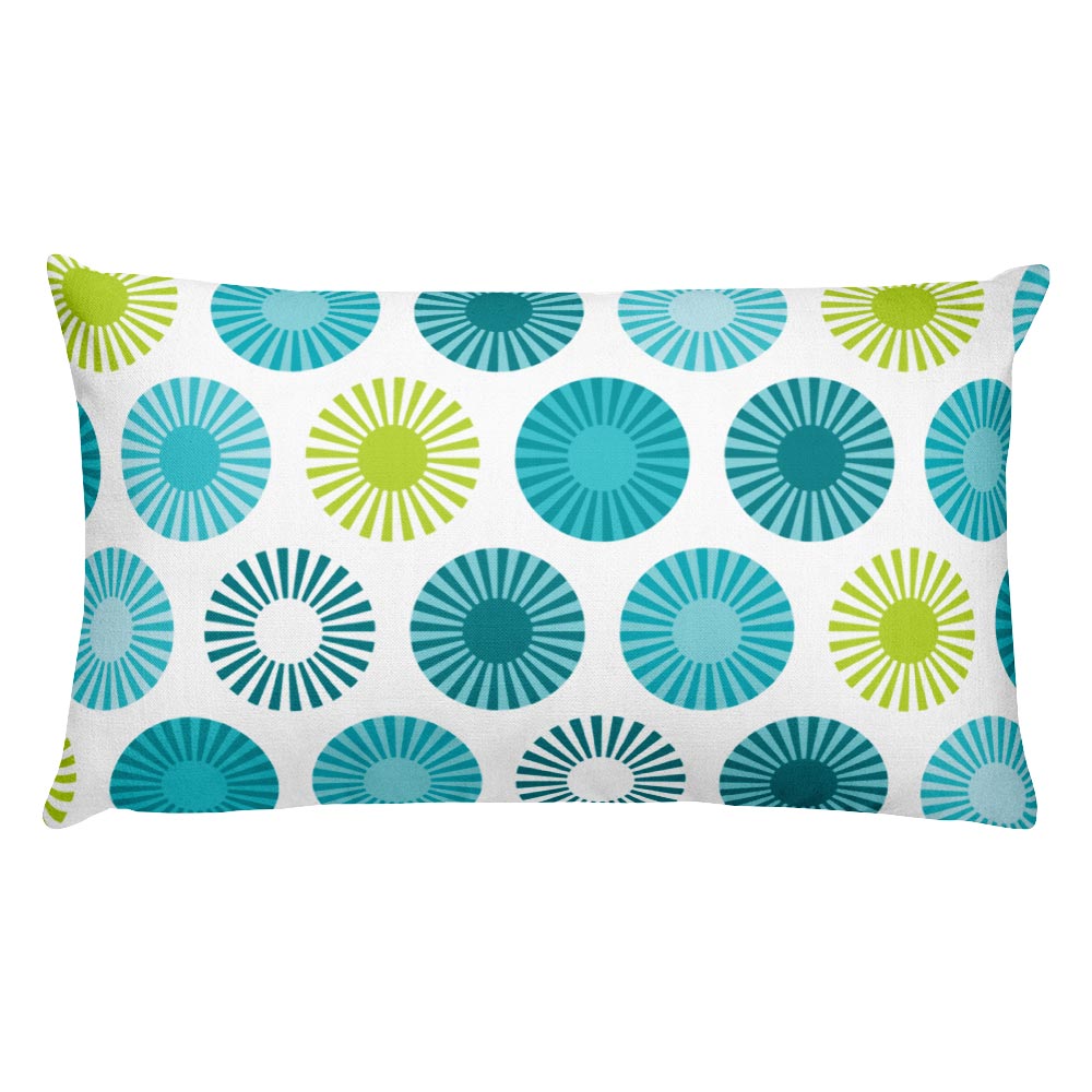 Mid Century Modern Aqua FlowerPower 20" x 12" Rectangular Cushion Throw Pillow