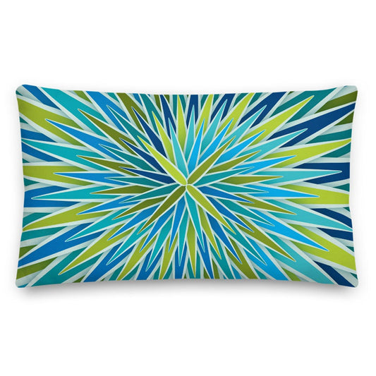 Mid Century Modern Aqua Green SpiroBurst 20" x 12" Rectangular Throw Pillow front view