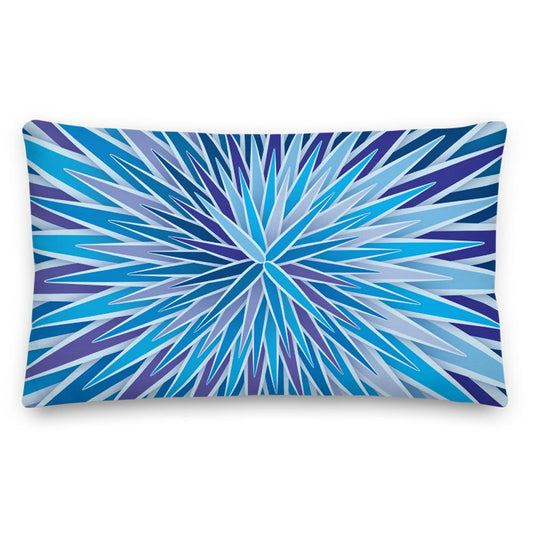 Mid Century Modern Blue Indigo SpiroBurst 20" x 12" Rectangular Throw Pillow front view