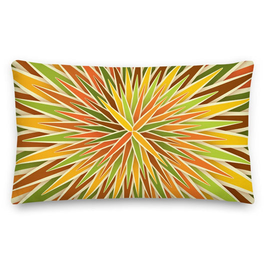 Mid Century Modern Orange Green SpiroBurst 20" x 12" Rectangular Throw Pillow front view