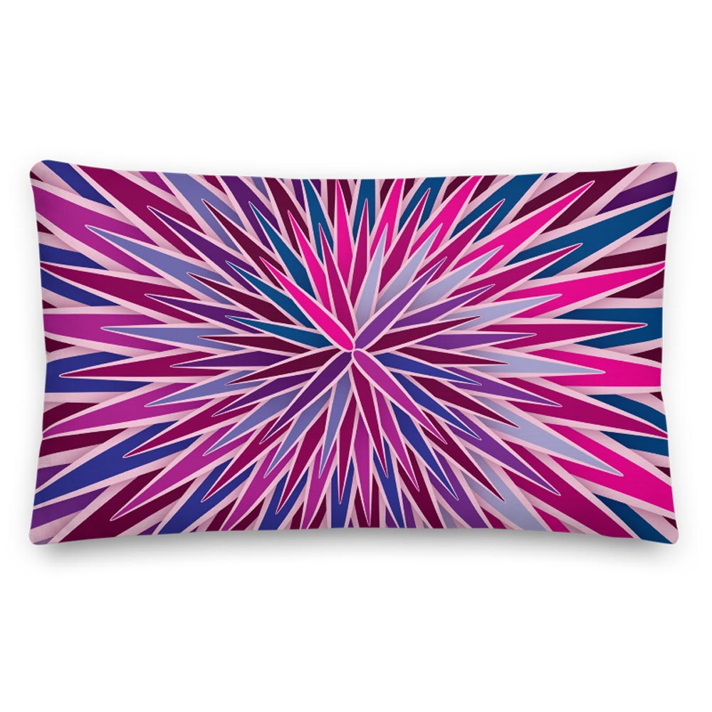 Mid Century Modern Purple Pink SpiroBurst 20" x 12" Rectangular Throw Pillow front view