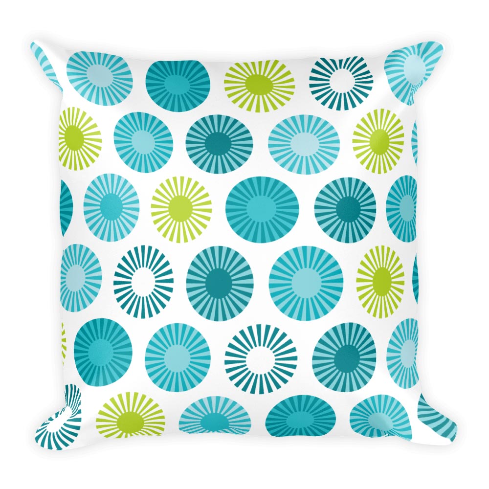 Mid-Century Giant Dots, Turquoise, Aqua & Beige Throw Pillow by mm gladden