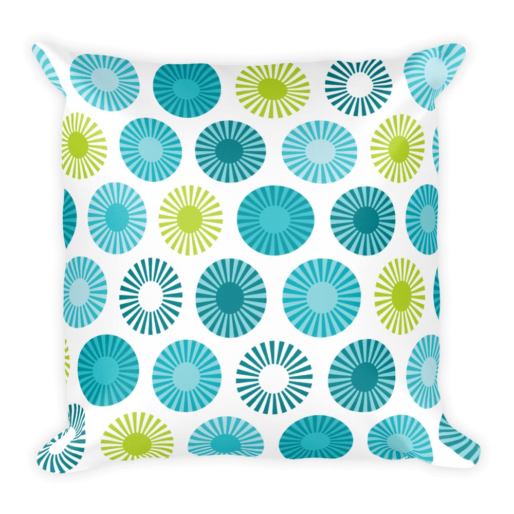 Mid Century Modern Aqua FlowerPower 18" Square Cushion Throw Pillow