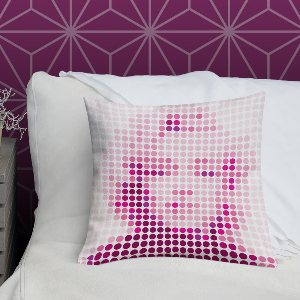 Mid Century Modern Hollywood Stars Pink Marilyn 18" Square Throw Pillow on a bed