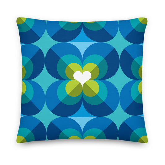 Mid Century Modern Aqua Blue LoverLeaf 18" Square Cushion Throw Pillow