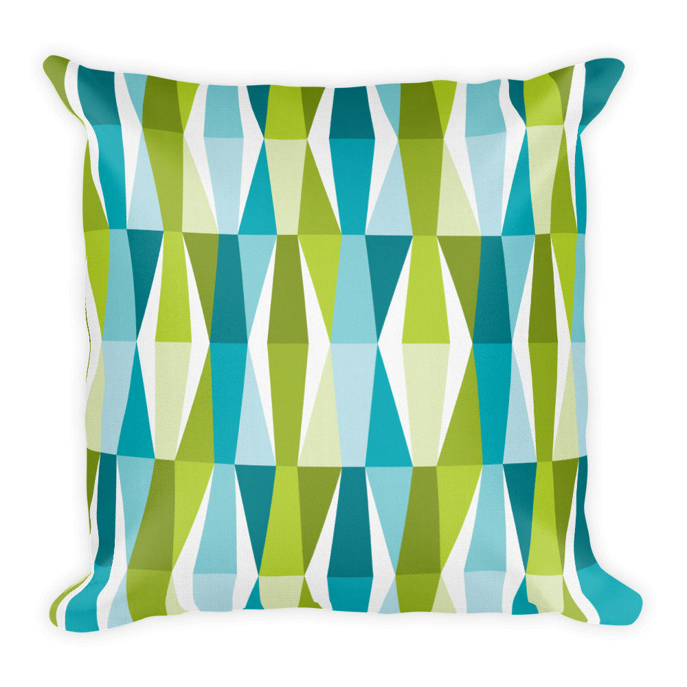 Teal Grid Square Linen Cushion Cover, Mid-century Pillow Cover