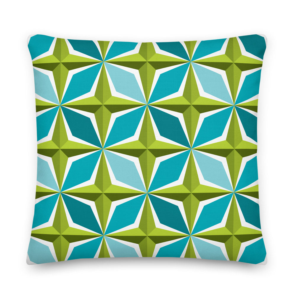 Mid Century Modern Aqua Green PolaRise 18" Square Cushion Throw Pillow front view