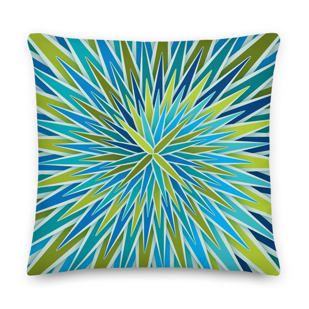 Mid Century Modern Aqua Green SpiroBurst 18" Square Throw Pillow front view