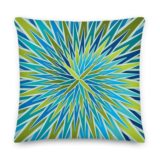 Mid Century Modern Aqua Green SpiroBurst 18" Square Throw Pillow front view