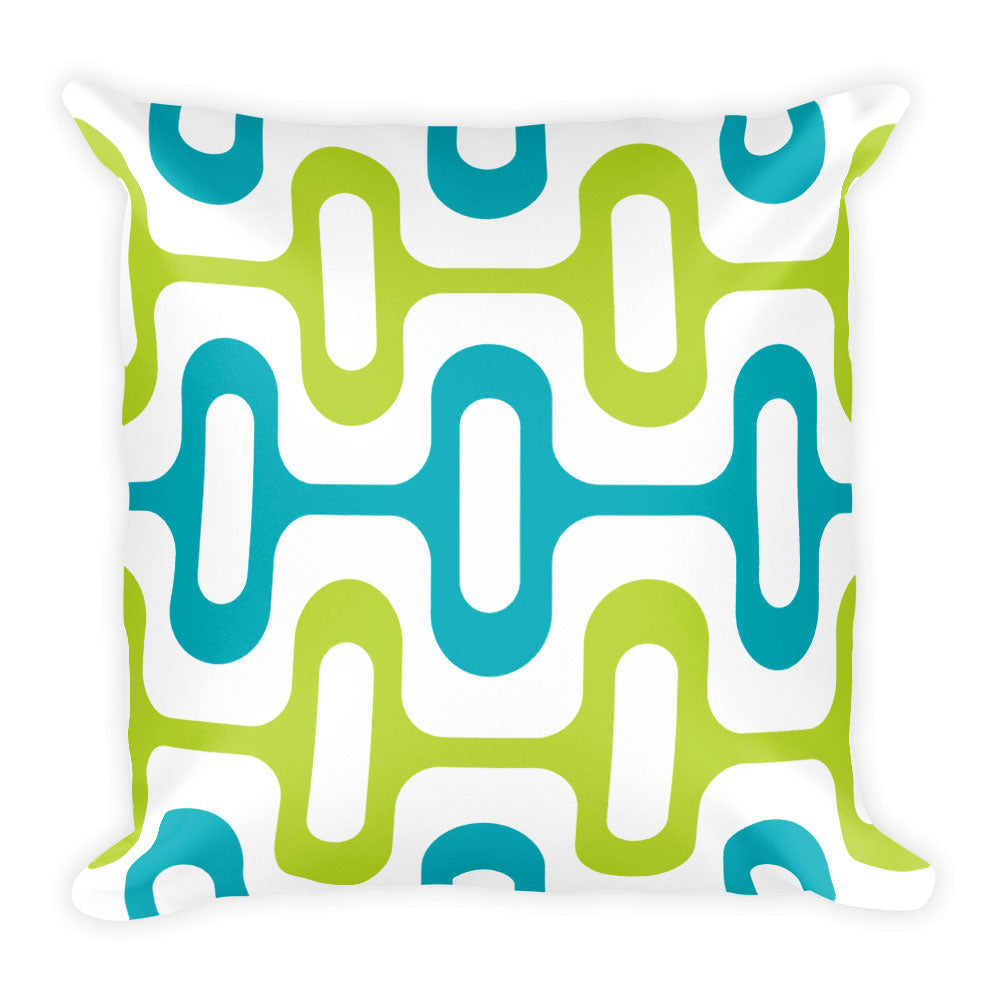Mid Century Modern Aqua Green ZipperDee 22" Square Cushion Throw Pillow