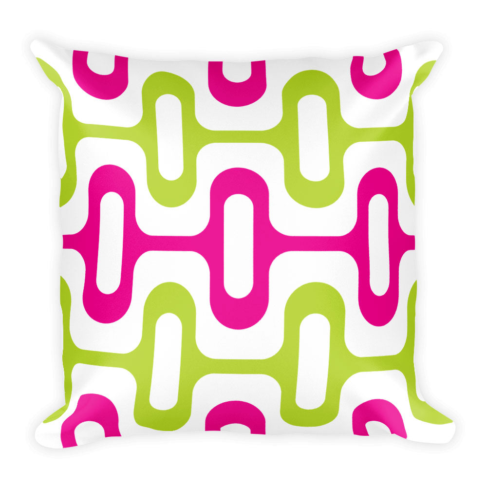 Mid Century Modern Pink ZipperDee 18" Square Cushion Throw Pillow