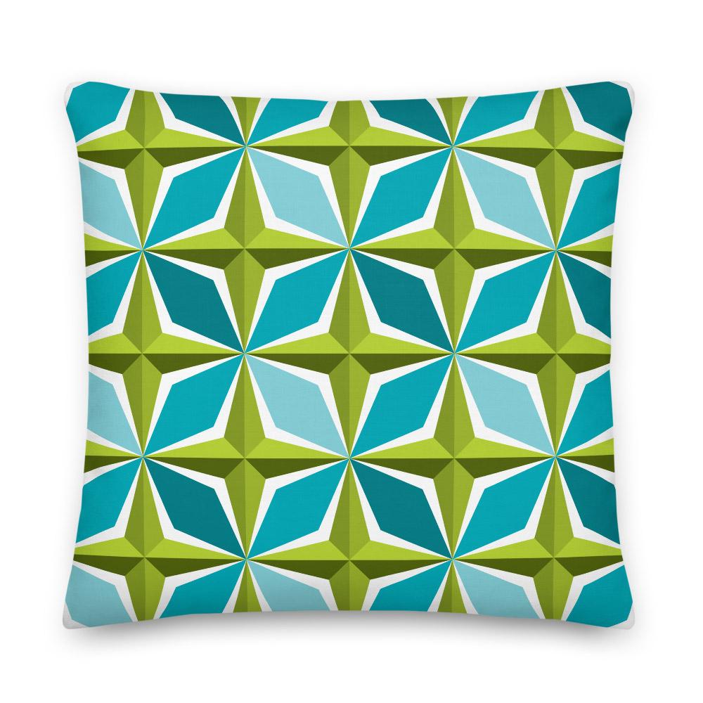 Mid Century Modern Aqua Green PolaRise 22" Square Cushion Throw Pillow front view