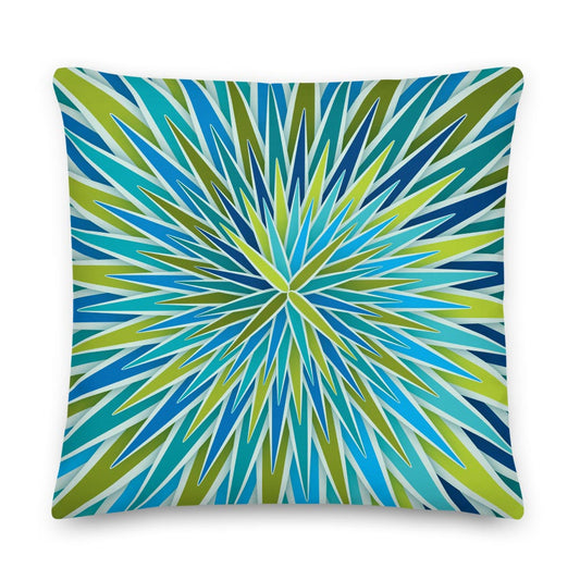 Mid Century Modern Aqua Green SpiroBurst 22" Square Throw Pillow front view