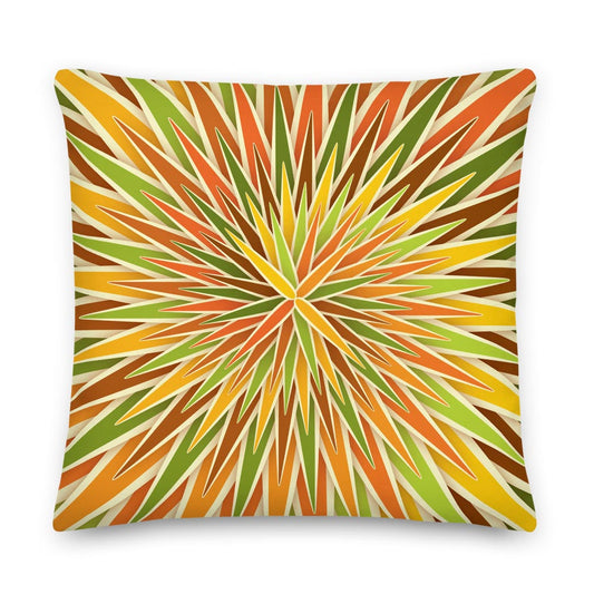 Mid Century Modern Orange Green SpiroBurst 22" Square Throw Pillow front view