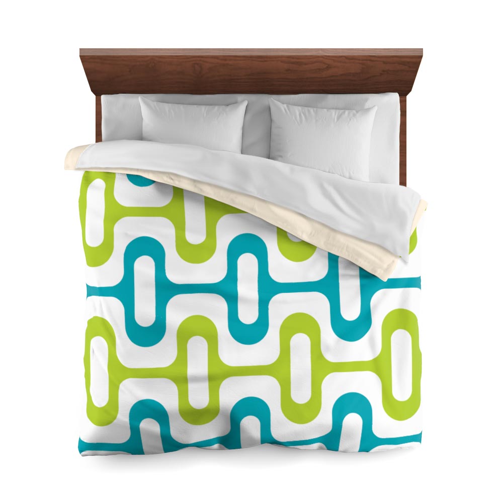 Mid Century Modern Aqua Green ZipperDee Duvet Cover queen size top view