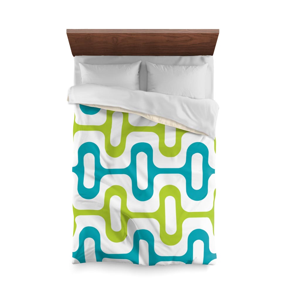 Mid Century Modern Aqua Green ZipperDee Duvet Cover twin size top view