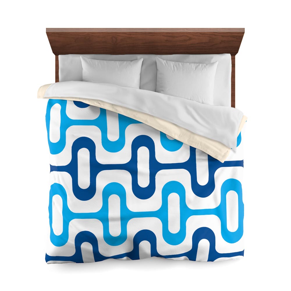 Mid Century Modern Blue ZipperDee Duvet Cover queen size top view