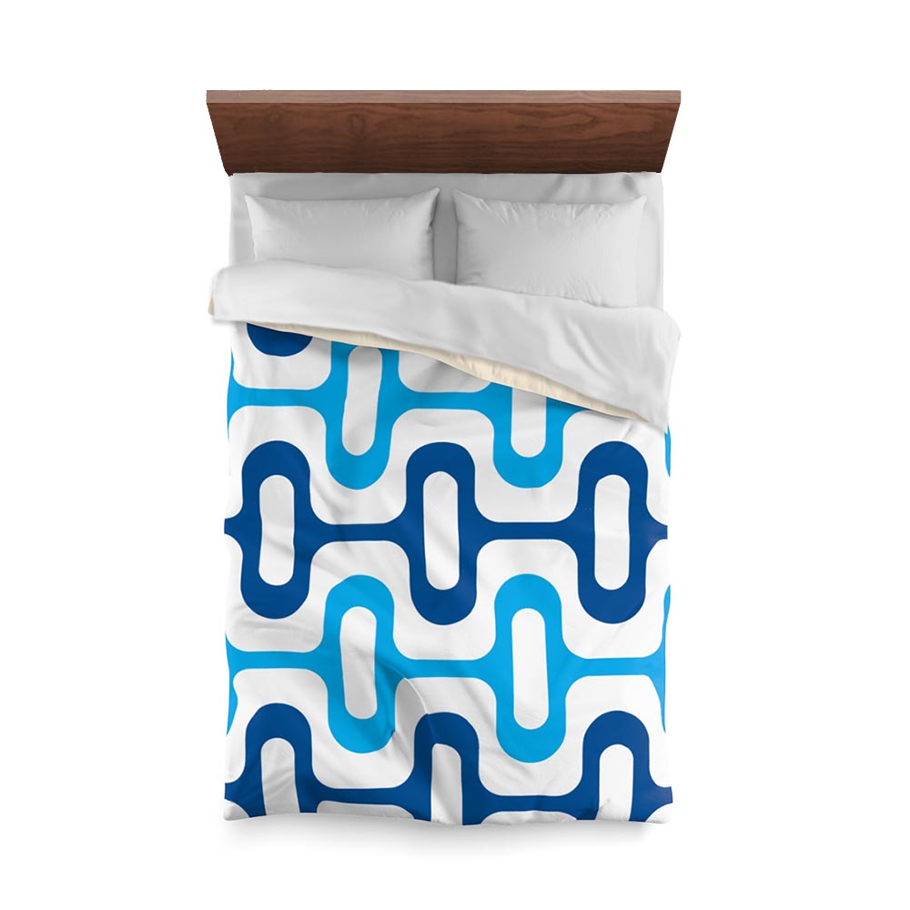 Mid Century Modern Blue ZipperDee Duvet Cover twin size top view