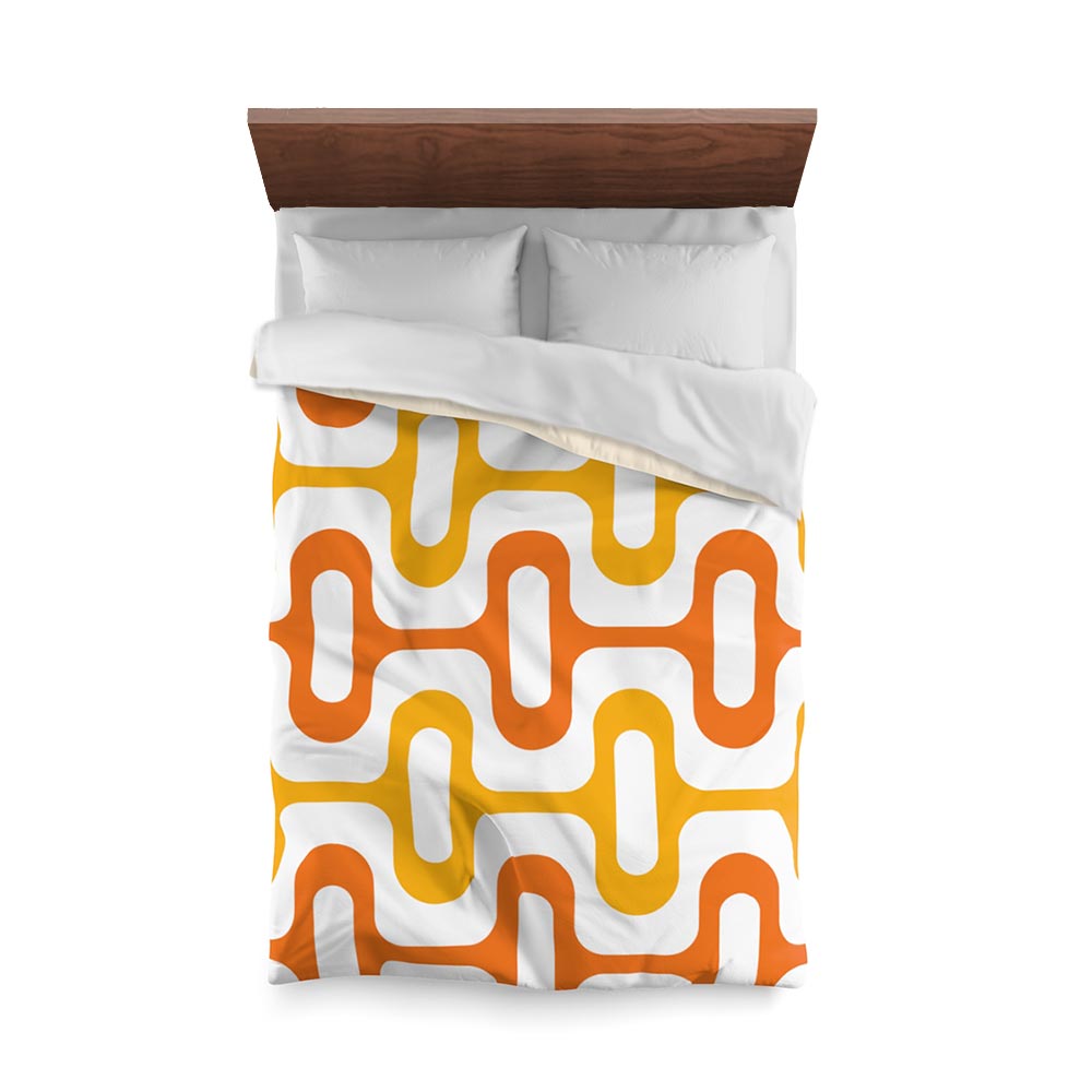Mid Century Modern Orange Yellow ZipperDee Duvet Cover twin size top view