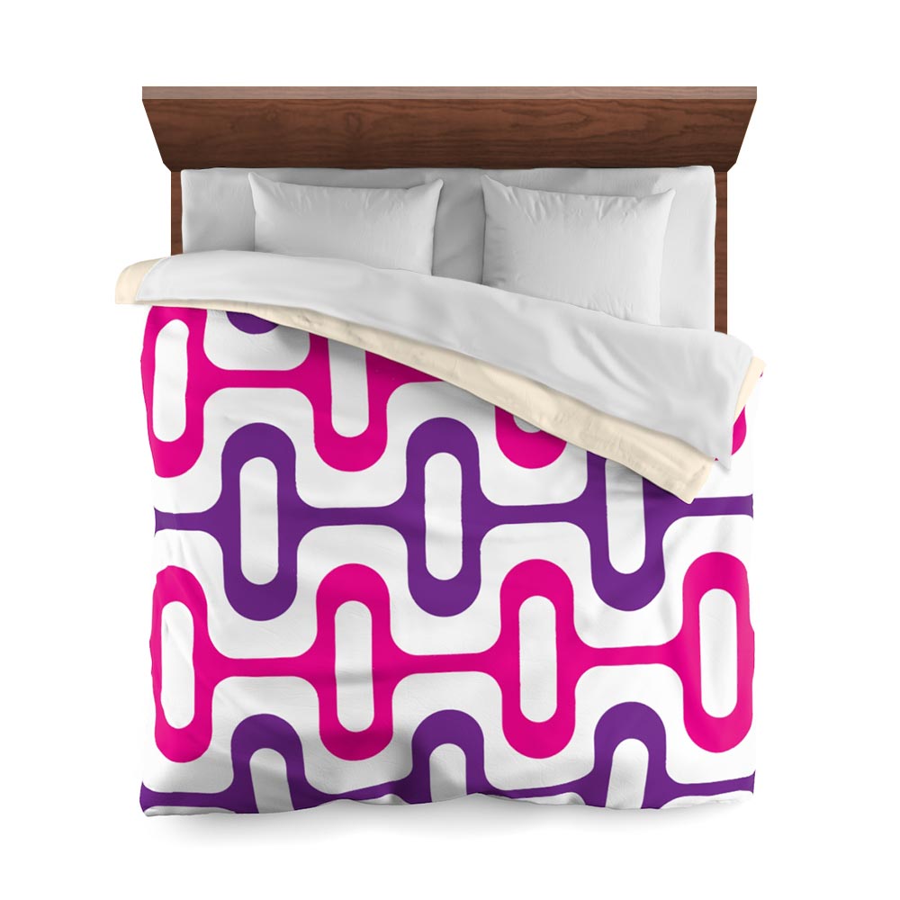 Mid Century Modern Purple Pink ZipperDee Duvet Cover queen size top view