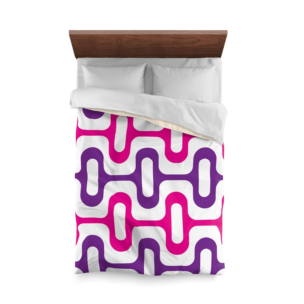 Mid Century Modern Purple Pink ZipperDee Duvet Cover twin size top view
