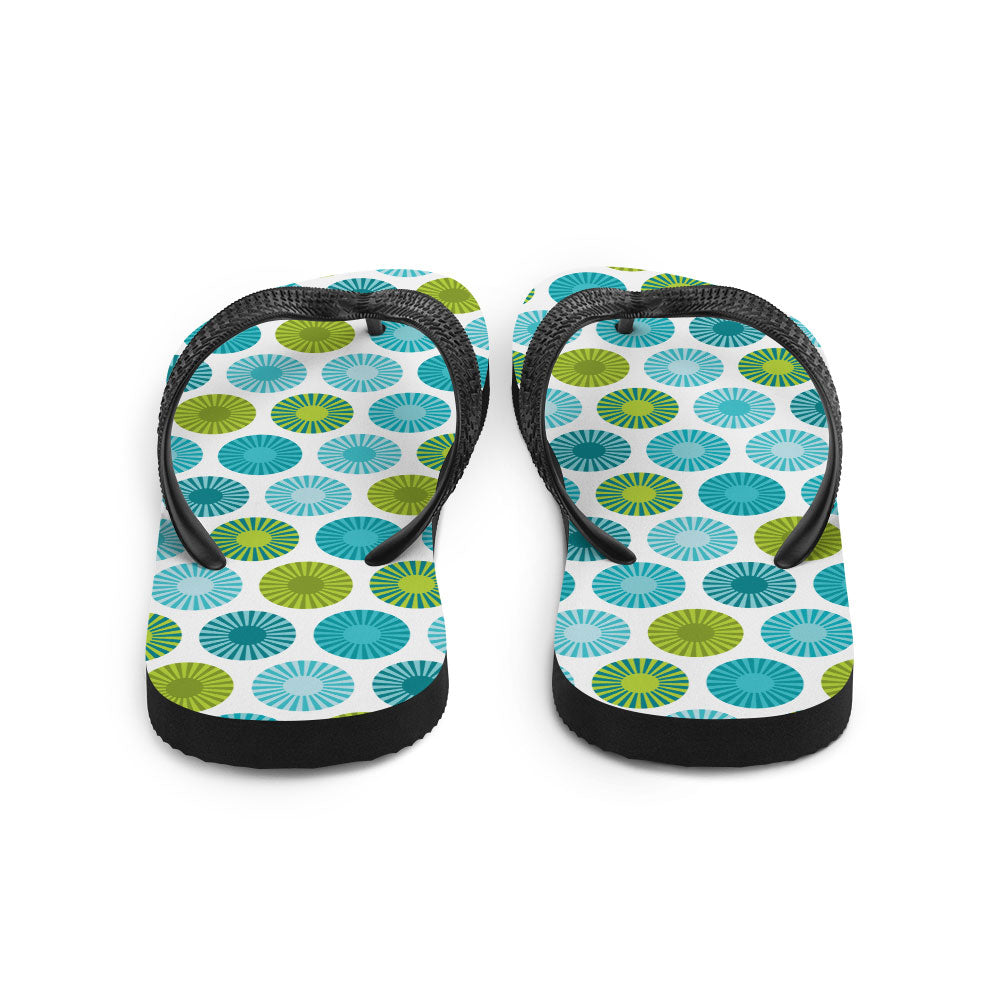 Mid Century Modern Aqua FlowerPower Flip-Flops Back view