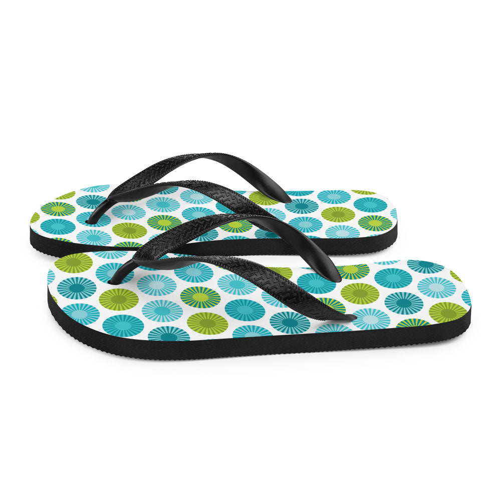 Mid Century Modern Aqua FlowerPower Flip-Flops Side view