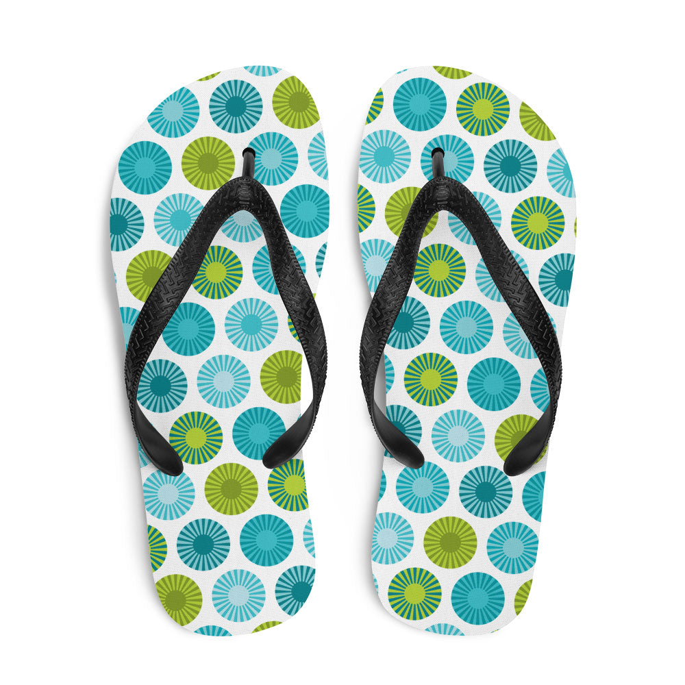 Mid Century Modern Aqua FlowerPower Flip-Flops Top view