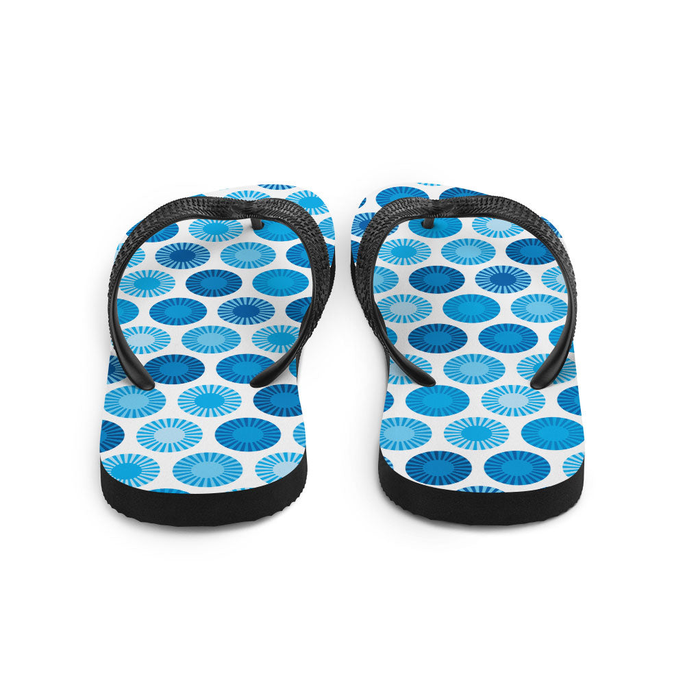 Mid Century Modern Blue FlowerPower Flip-Flops Back view