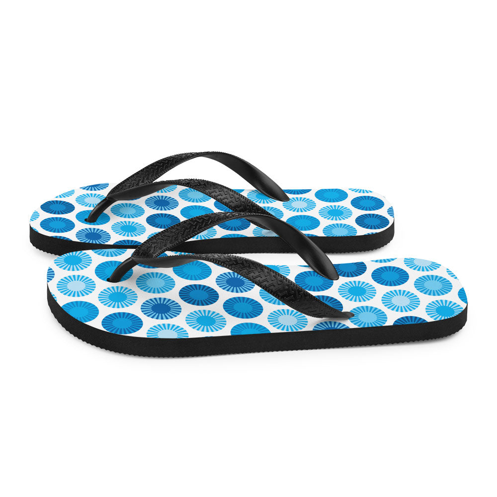Mid Century Modern Blue FlowerPower Flip-Flops Side view