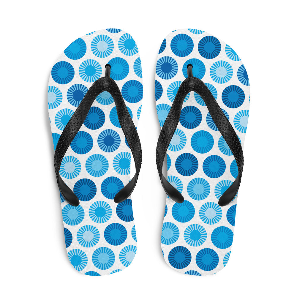 Mid Century Modern Blue FlowerPower Flip-Flops Top view
