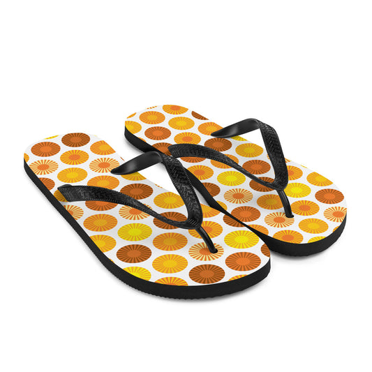 Mid Century Modern Orange FlowerPower Flip-Flops Down view