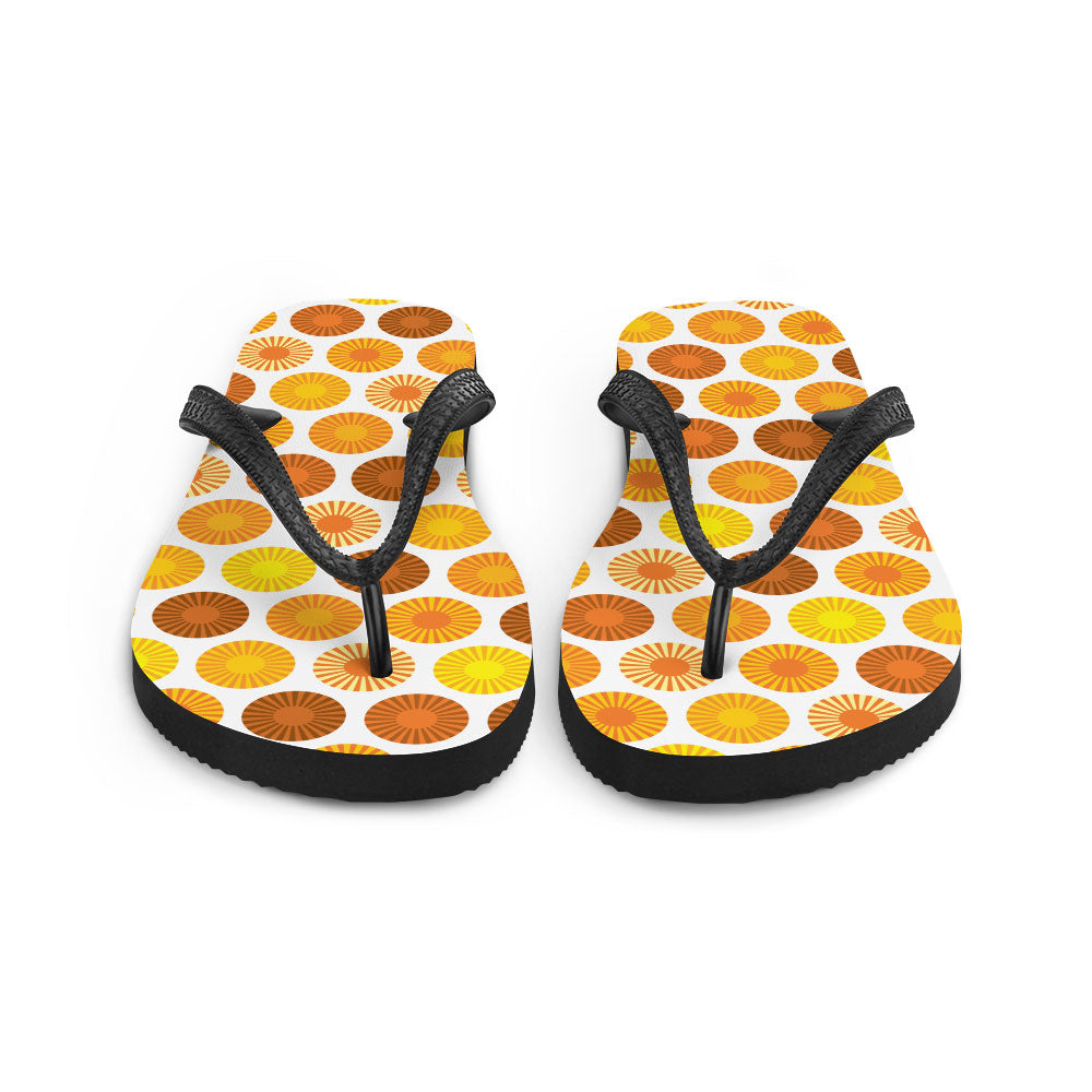 Mid Century Modern Orange FlowerPower Flip-Flops Front view