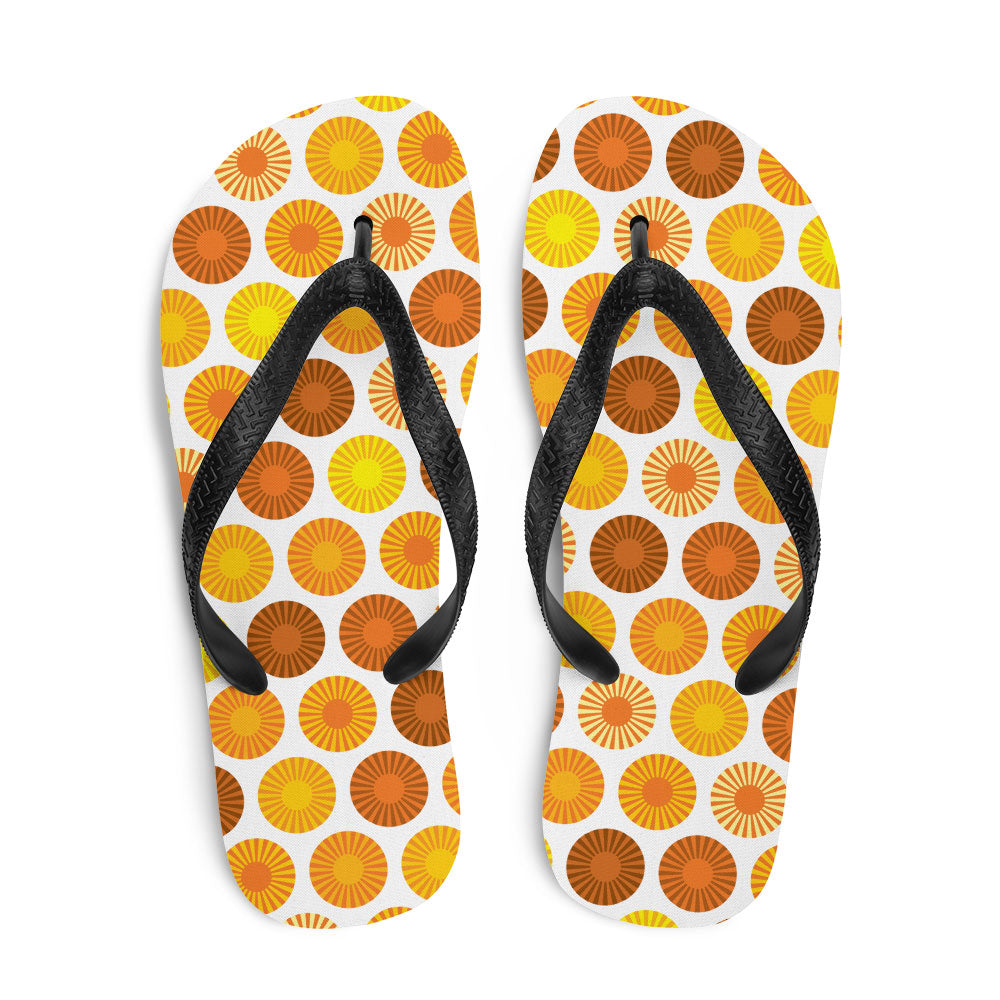 Mid Century Modern Orange FlowerPower Flip-Flops Top view