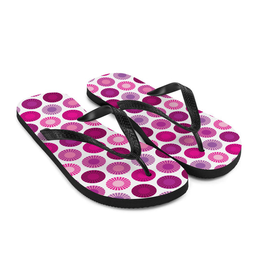 Mid Century Modern Pink FlowerPower Flip-Flops Down view