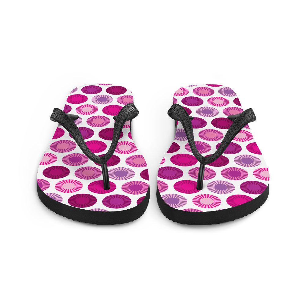 Mid Century Modern Pink FlowerPower Flip-Flops Front view