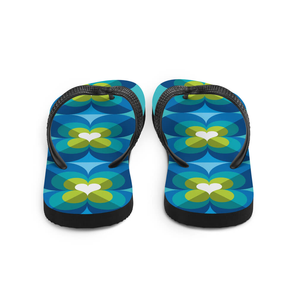 Mid Century Modern Aqua Blue LoverLeaf Flip-Flops back view