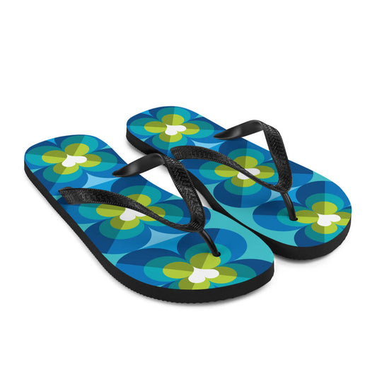 Mid Century Modern Aqua Blue LoverLeaf Flip-Flops angle view