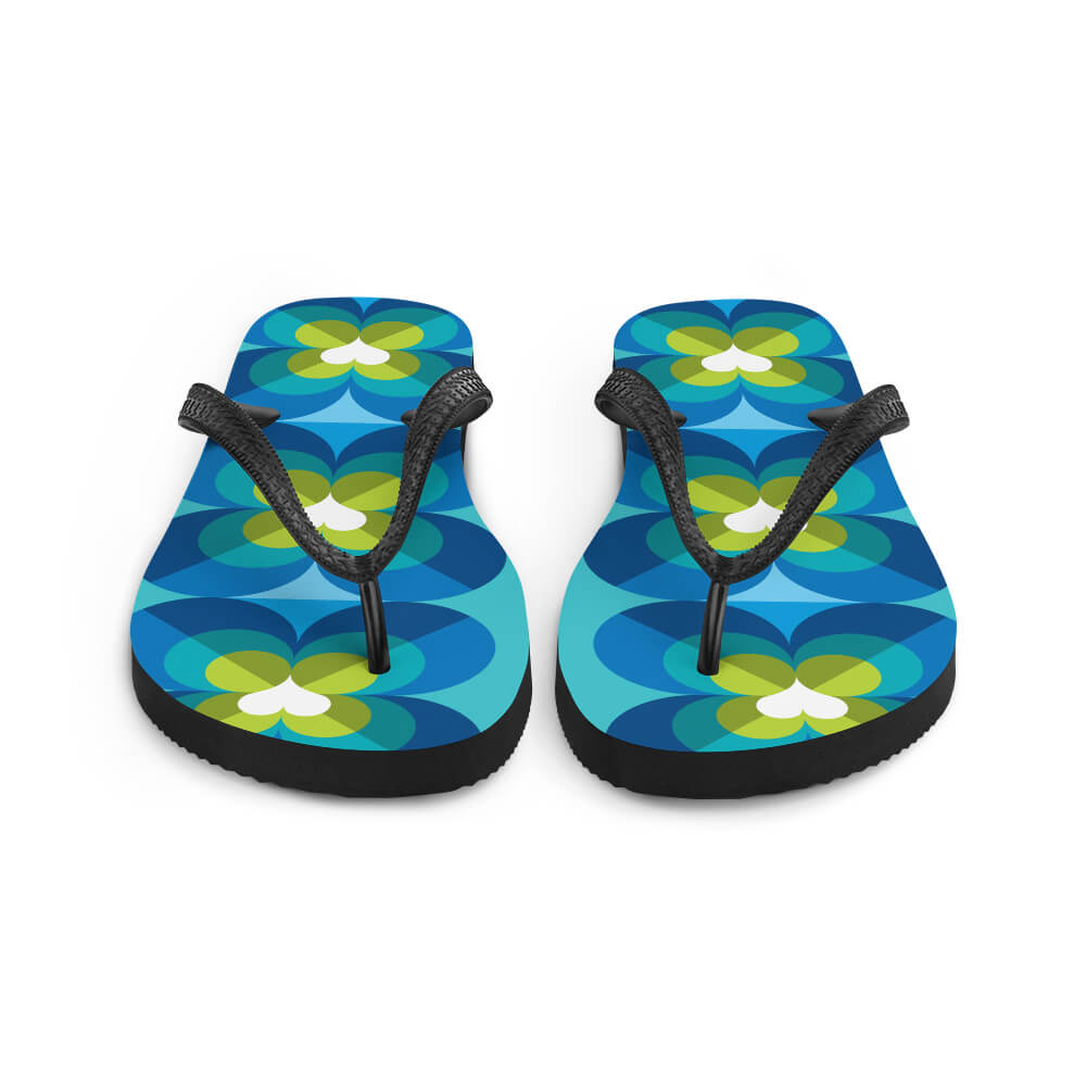 Mid Century Modern Aqua Blue LoverLeaf Flip-Flops front view