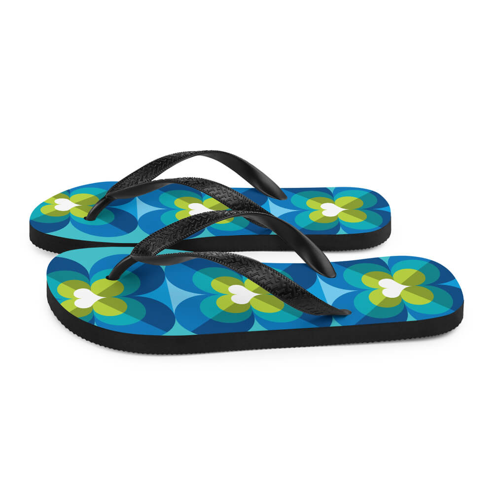 Mid Century Modern Aqua Blue LoverLeaf Flip-Flops side view