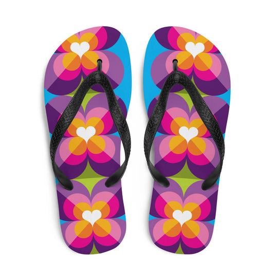 Mid Century Modern Purple Blue LoverLeaf Flip-Flops top view