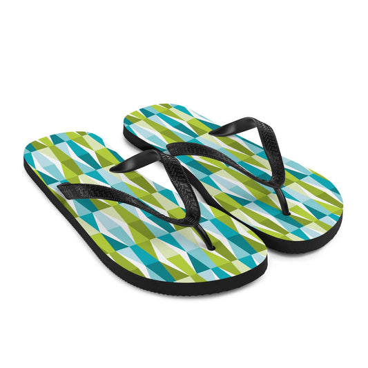 Mid Century Modern Aqua Green LozAnges Flip-Flops angle view