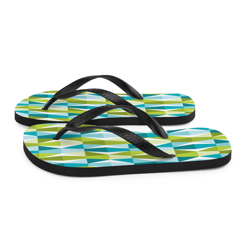 Mid Century Modern Aqua Green LozAnges Flip-Flops side view