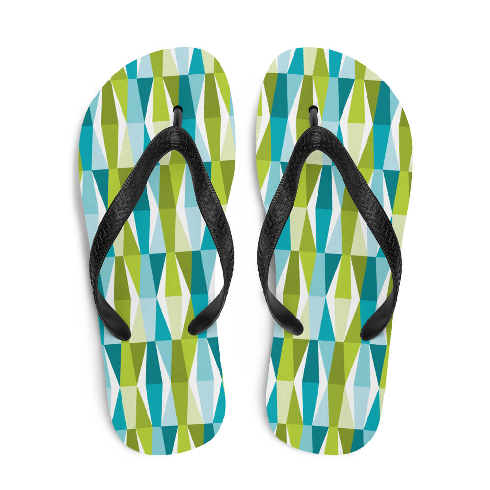 Mid Century Modern Aqua Green LozAnges Flip-Flops top view