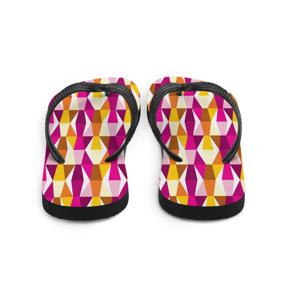 Mid Century Modern Orange Pink LozAnges Flip-Flops back view
