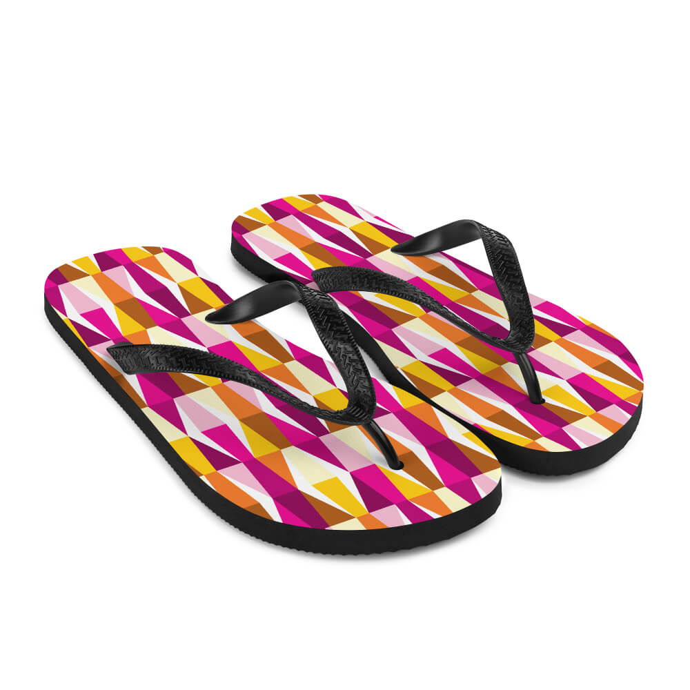 Mid Century Modern Orange Pink LozAnges Flip-Flops angle view