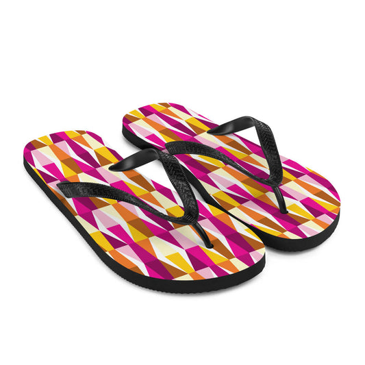 Mid Century Modern Orange Pink LozAnges Flip-Flops angle view