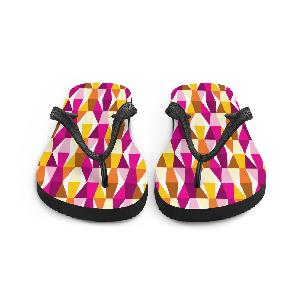 Mid Century Modern Orange Pink LozAnges Flip-Flops front view