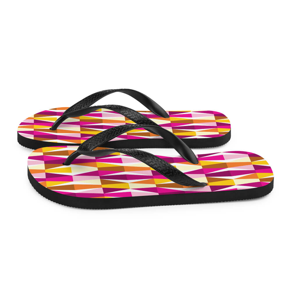 Mid Century Modern Orange Pink LozAnges Flip-Flops side view